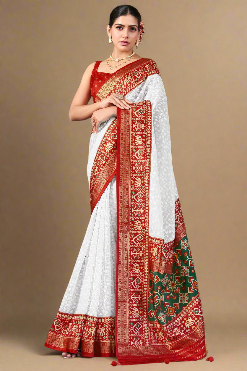 Off White Georgette Foil Print Saree
