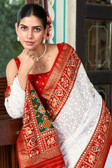 Off White Georgette Foil Print Saree