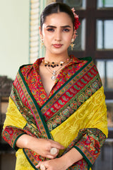 Yellow Georgette Foil Print Saree