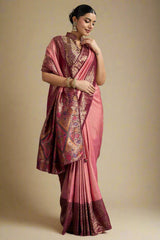 Light Pink Art Silk Woven Saree with Contrast Border and Pallu
