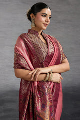 Light Pink Art Silk Woven Saree with Contrast Border and Pallu