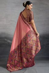 Light Pink Art Silk Woven Saree with Contrast Border and Pallu