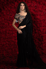 Black Crush Silk Plain Saree with Swarovski Work Border