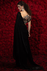 Black Crush Silk Plain Saree with Swarovski Work Border