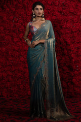 Light Blue Crush Silk Plain Saree with Swarovski Work Border