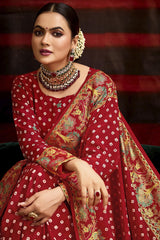 Red Tussar Silk Bandhani Print Saree