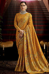 Mustard Tussar Silk Bandhani Print Saree