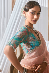 Light Peach Tissue Saree with Sequin Embroidery Work