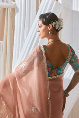 Light Peach Tissue Saree with Sequin Embroidery Work