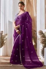 Purple Tissue Saree with Sequin Embroidery Work