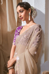Cream Tissue Saree with Sequin Embroidery Work