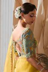 Yellow Tissue Saree with Sequin Embroidery Work