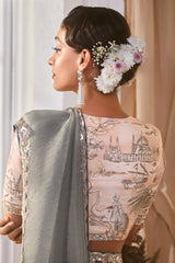 Grey Tissue Organza Saree with Sequin and Embroidery Work