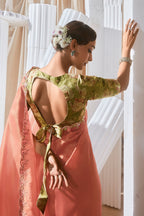 Peach Tissue Organza Saree with Sequin and Embroidery Work - peach organza saree embroidery
