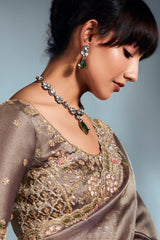 Grey Tissue Organza Saree with Sequin and Embroidery Work