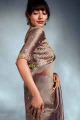 Grey Tissue Organza Saree with Sequin and Embroidery Work