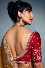 Yellow Tissue Organza Saree with Sequin and Embroidery Work