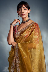Yellow Tissue Organza Saree with Sequin and Embroidery Work