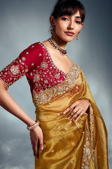 Yellow Tissue Organza Saree with Sequin and Embroidery Work
