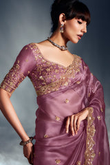 Pink Tissue Organza Saree with Sequin and Embroidery Work