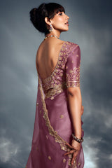Pink Tissue Organza Saree with Sequin and Embroidery Work
