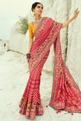 Pink Georgette Traditional Bandhej Saree with HandWork