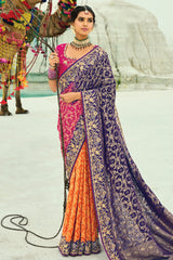 Multi Colored Georgette Traditional Bandhej Saree with HandWork