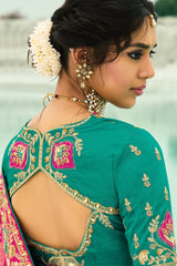 Pink Georgette Traditional Bandhej Saree with Cutdana and Bead Work