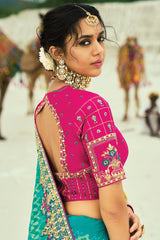 Yellow and Green Georgette Traditional Bandhej Saree