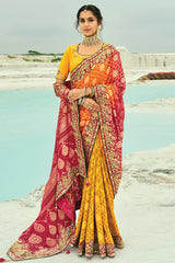 Multi Colored Georgette Traditional Bandhej Saree