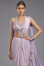 Lavender Imported Ready to Wear Saree with Sequin and Beaded Heltar Neck Blouse - lavender saree