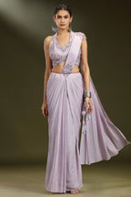 Lavender Imported Ready to Wear Saree with Sequin and Beaded Heltar Neck Blouse - lavender saree