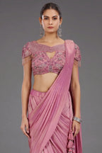 Onion Pink Tissue Shimmer Ready to Wear Saree - pink saree