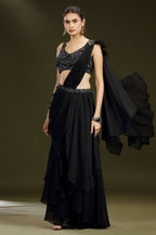 Black Georgette Shimmer Ready to Wear Saree - black georgette saree