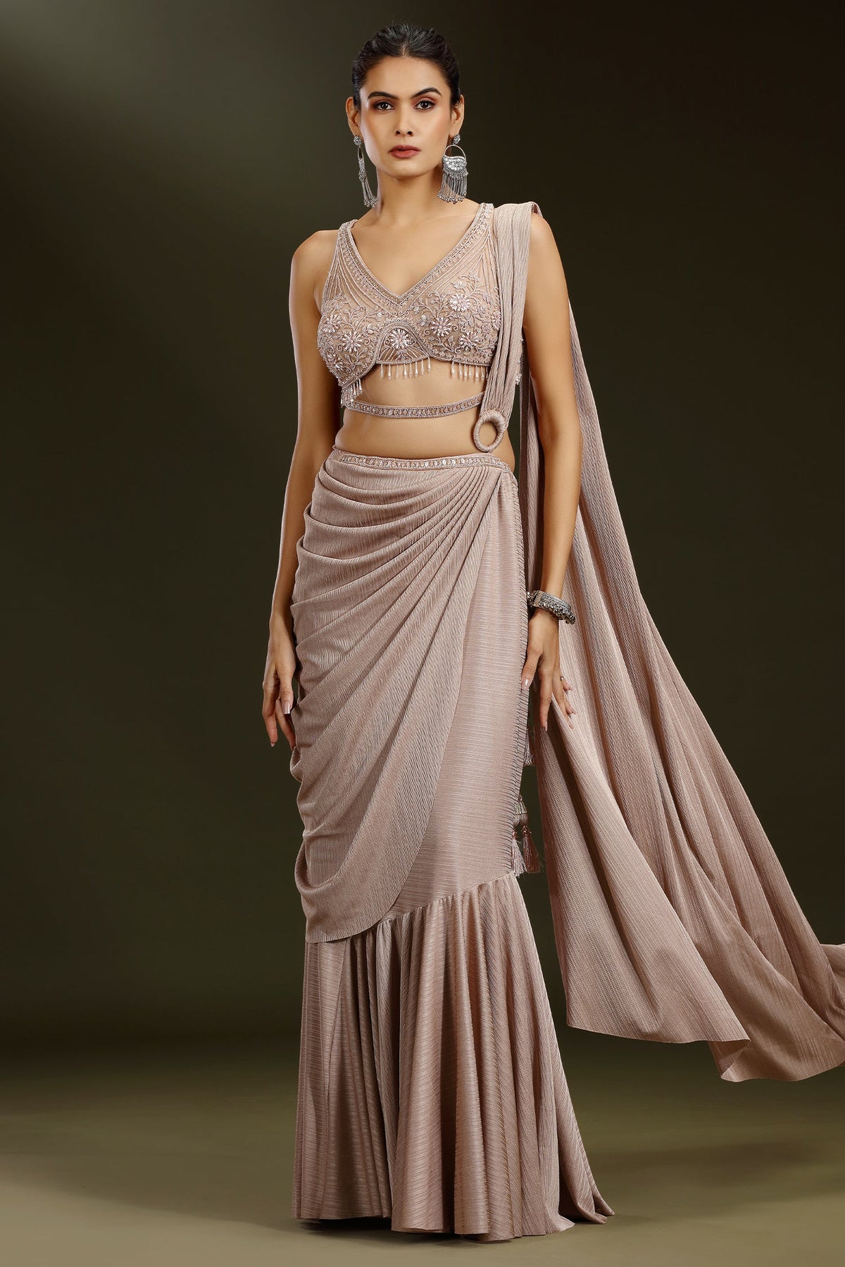 Pale Mauve Imported Pleated Readymade Lehenga Saree - saree