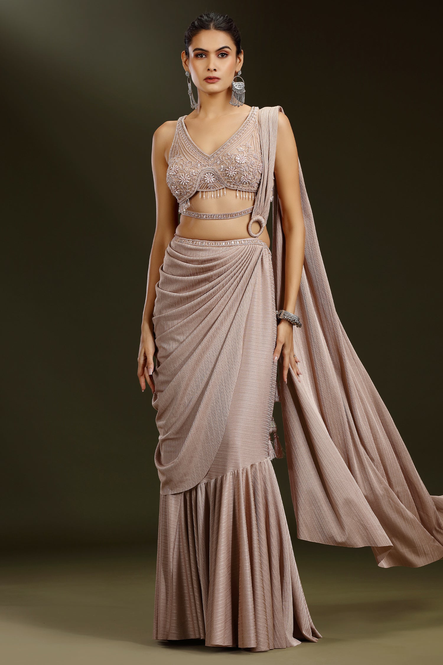 Pale Mauve Imported Pleated Readymade Lehenga Saree - saree