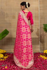 Pink Art Silk Bandhej Woven Saree