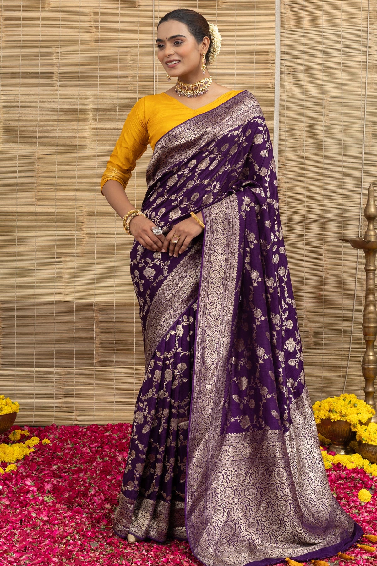 Purple Muga Silk Saree with Weaving