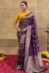 Purple Muga Silk Saree with Weaving