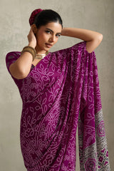 Purple Art Silk Bandhej Print Saree