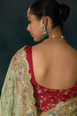 Light Green Silk All Over Embroidered Saree