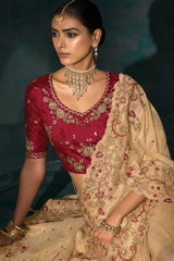 Beige Silk All Over Embroidered Saree