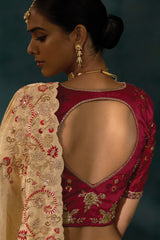 Beige Silk All Over Embroidered Saree