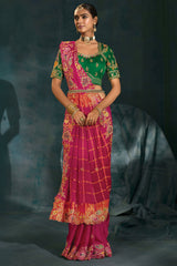 Dark Pink Silk All Over Embroidered Saree