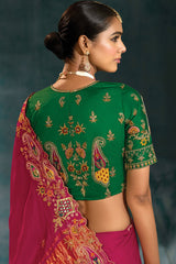 Dark Pink Silk All Over Embroidered Saree