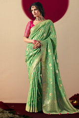 Green Bemberg Viscose Woven Saree
