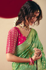 Green Bemberg Viscose Woven Saree