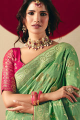 Green Bemberg Viscose Woven Saree