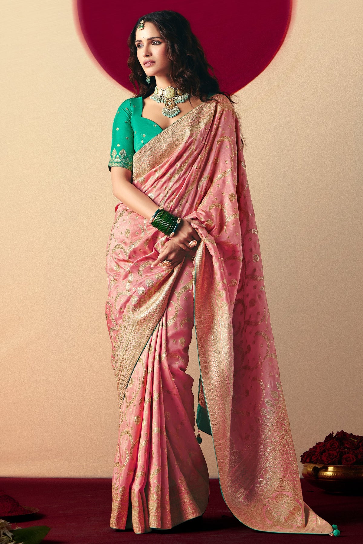 Light Pink Bemberg Viscose Woven Saree