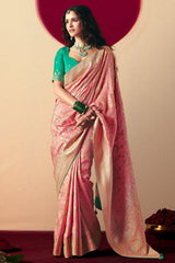 Light Pink Bemberg Viscose Woven Saree